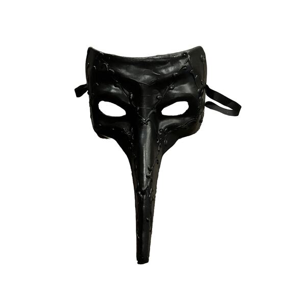 Masquerade Venetian Long Nose Half Mask Black 9" Long Nose Mask NEW - Picture 1 of 9